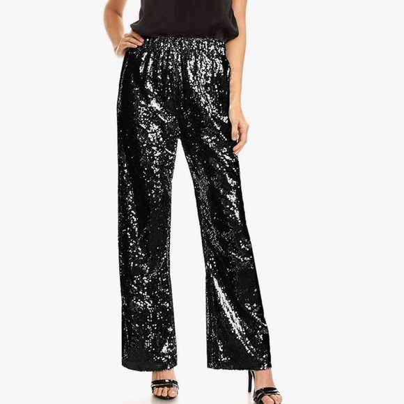 NWT DOSE black sparkly sequin party flair pants size S. - Picture 3 of 10